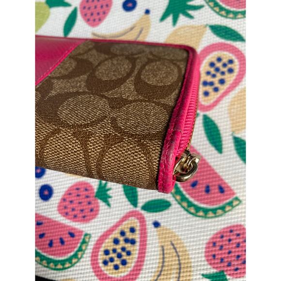 Coach Hot Pink and Brown Monogrammed Long Zip Wallet - Picture 6 of 15